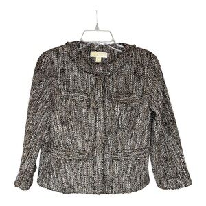 Michael Kors Women's Tweed Blazer - Brown/Black/Cream Snap Front Closure SZ 4